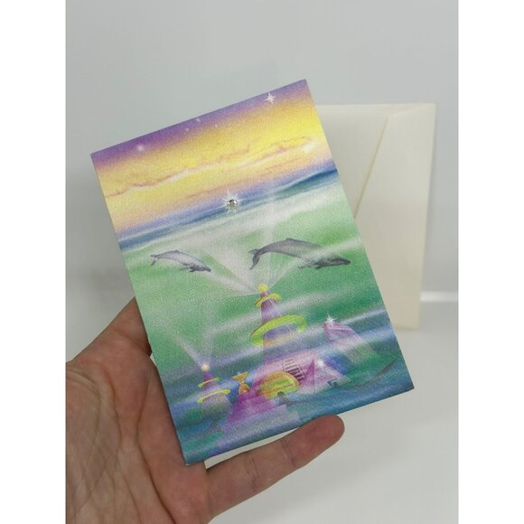 VTG GLO Greeting Card With Envelope - Cosmic Dolphins Design Pastel Watercolor - Picture 2 of 4